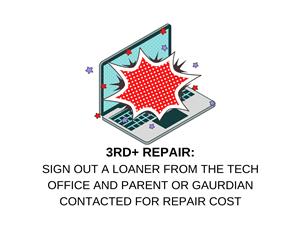Third Repair: Sign out a loaner from the tech office and your parent or guardian will be contacted for repair cost.